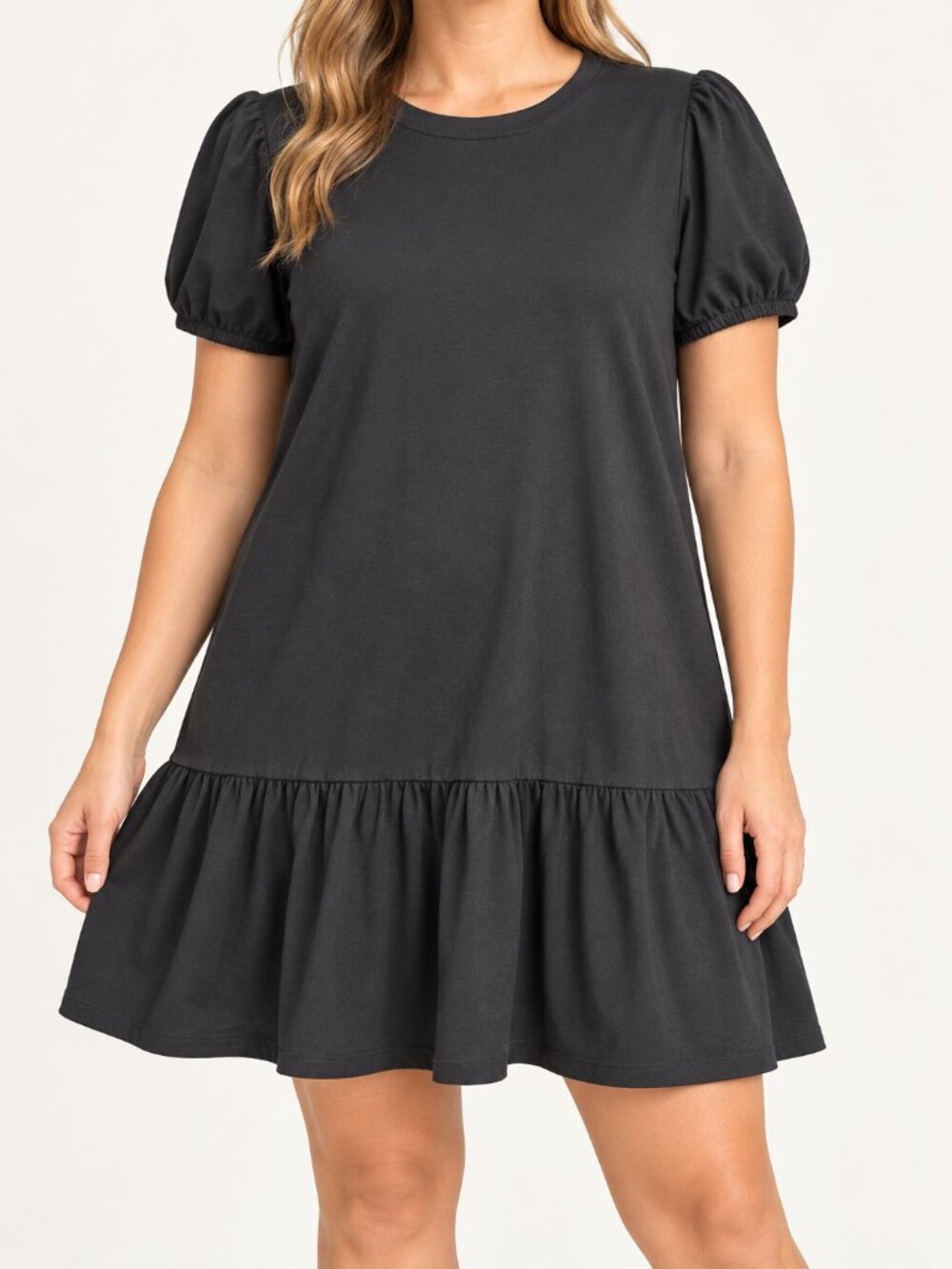 Kingston Grey Black Puff Sleeve Ruffle Hem Dress XL